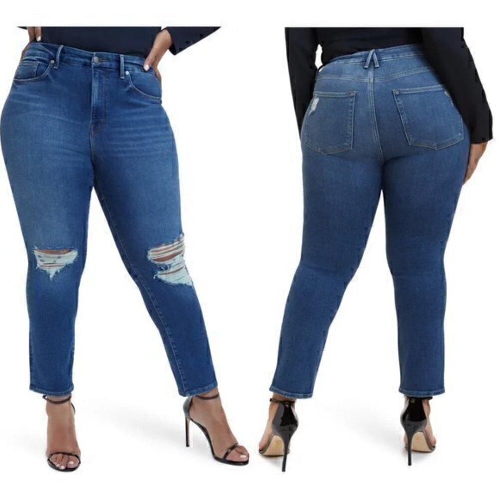 Good American Good Legs Ripped High Waist Cigarette Jeans Size 16 NWT